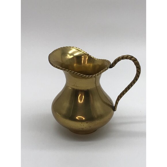 Small Vintage Brass Creamer/Pitcher w/handle 5" tall - Picture 2 of 5